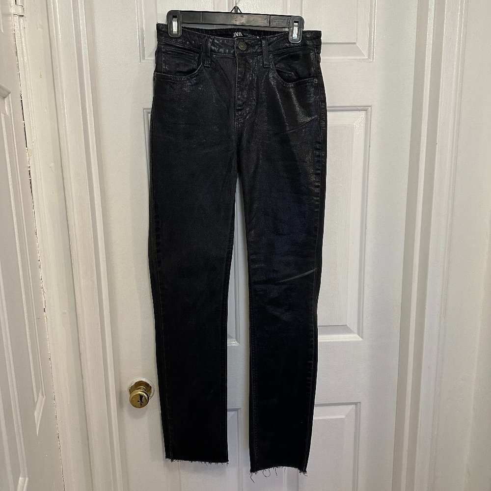 Zara Black Coated Straight Jeans